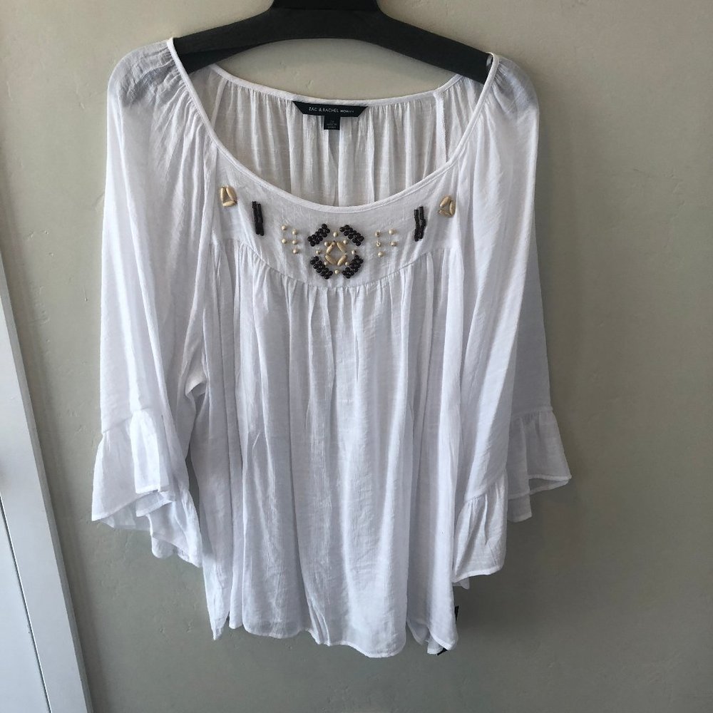 NEW Zac & Rachel White Tunic Top w/Beading PLUS sz